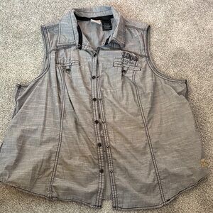 Harley-Davidson Gray Button Down Sleeveless Shirt